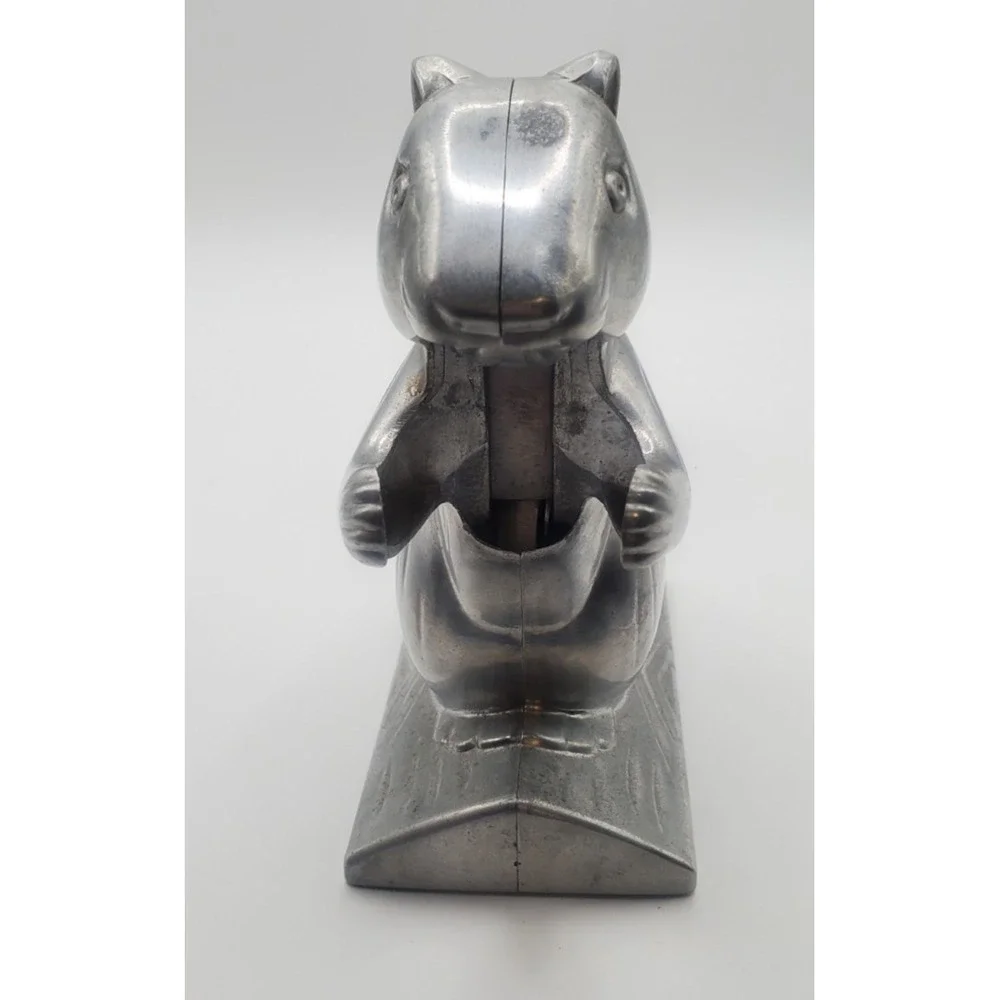 Vintage Squirrel On Log Nutcracker Aluminum Metal Silver Tone